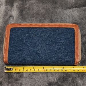 Vintage El Portal Denim and Brown Leather Zip Wallet
